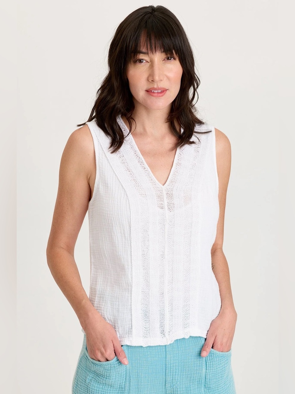 XCVI
REID GAUZE/CROCHET V-NECK TANK